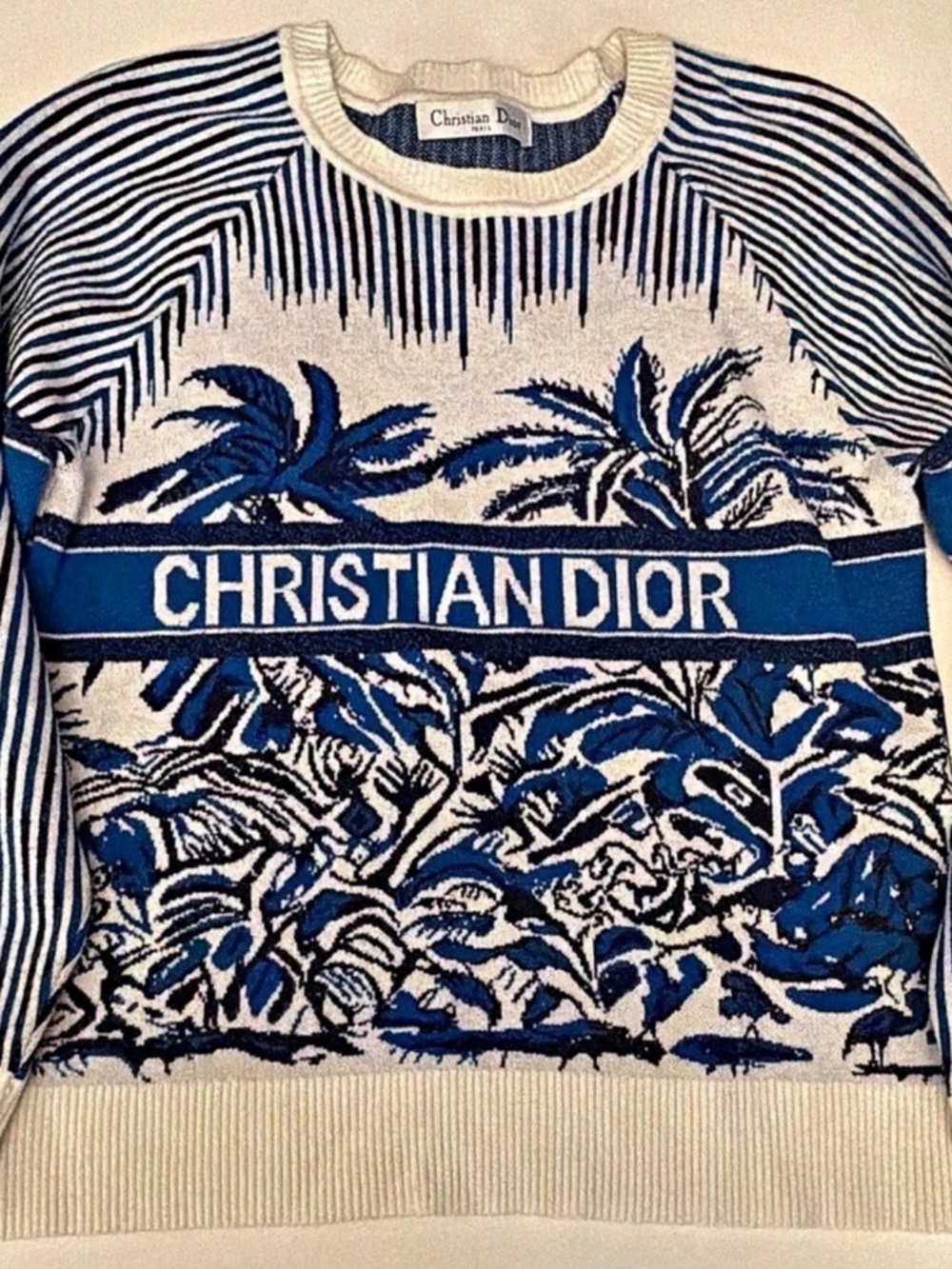 Christian Dior Dioriviera Sweater Navy Blue and White Linen, Cashmere and Silk